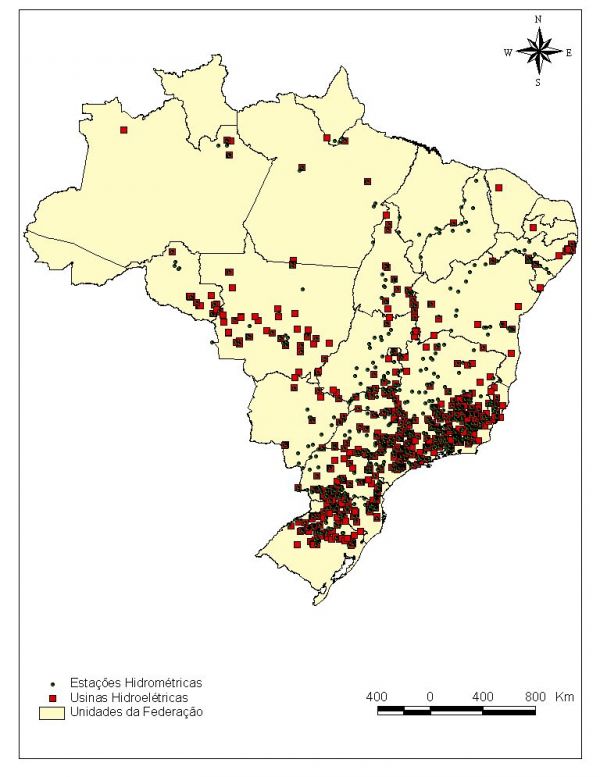 As usinas hidrelétricas do Brasil estão concentradas na região sul e sudeste por razões históricas e geográficas. Fonte: Agência Nacional de Energia Elétrica.